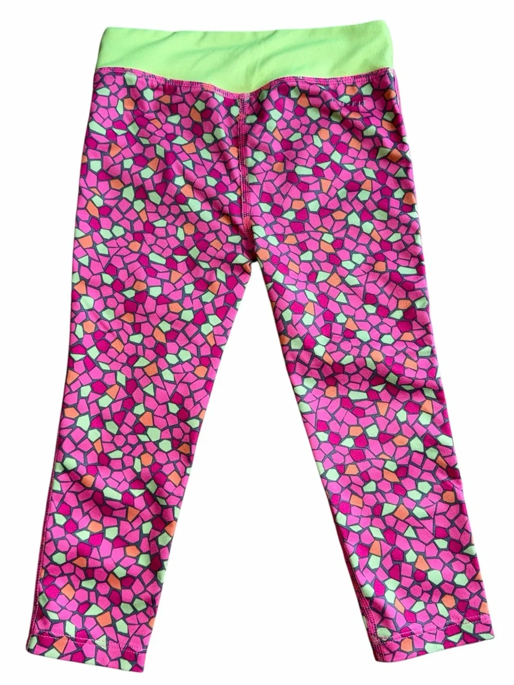 Nike Dri-Fit Little Girls Pink Mosaic Active Leggings with Lime Waistband 3T